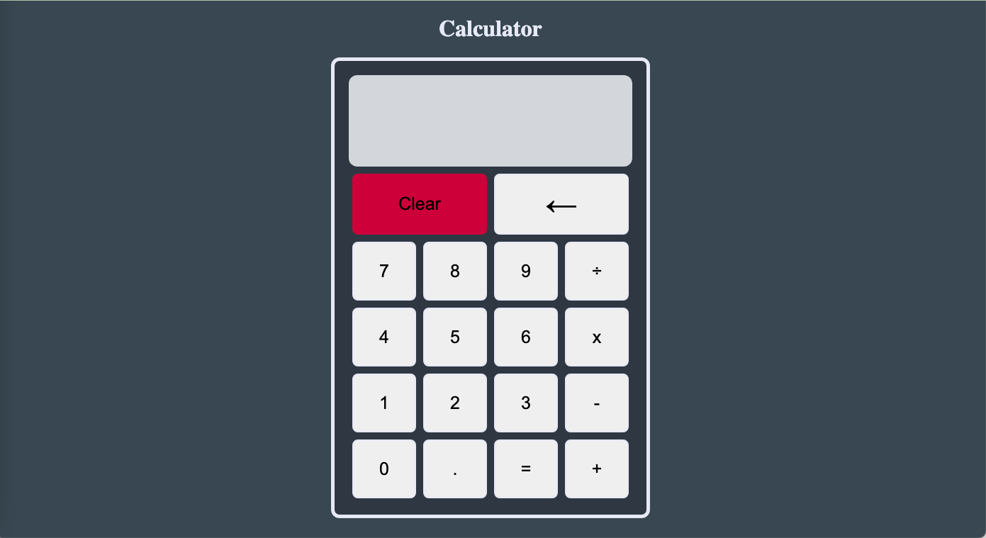 Calculator created via HTML, CSS and JavaScript