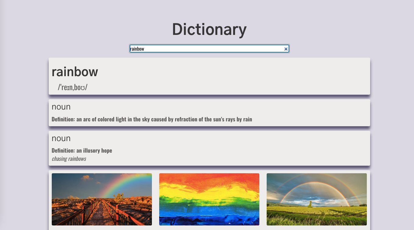 Dictionary App using React, a dictionary API and an images API