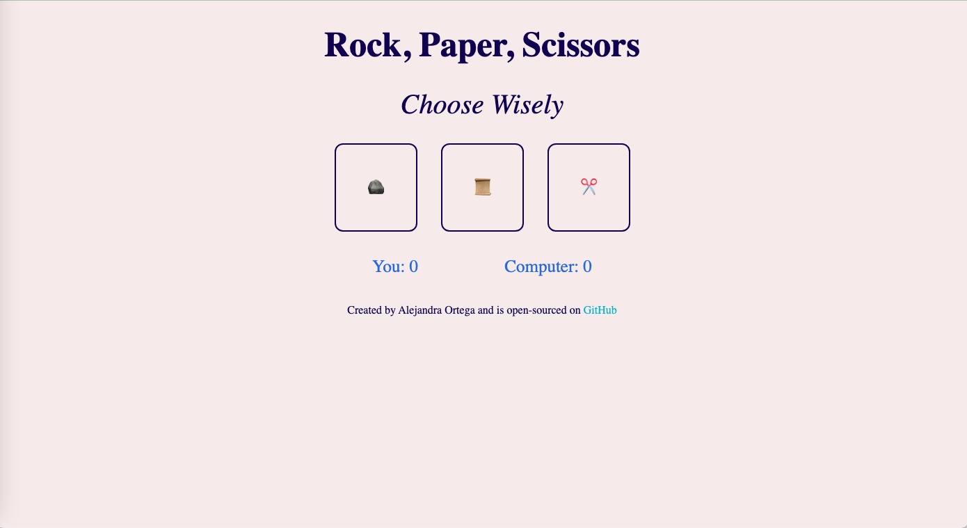 Rock, Paper, Scissors game created via HTML, CSS and JavaScript