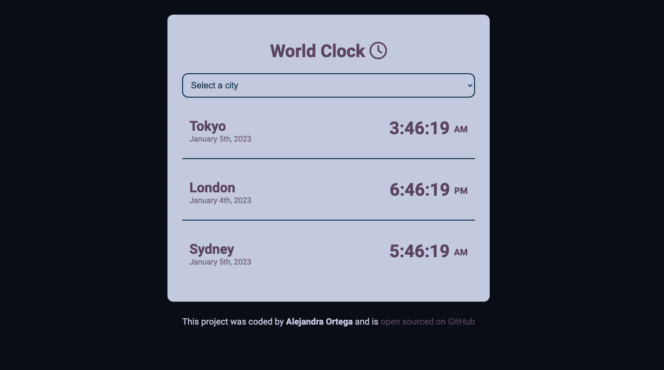 World clock app created using HTML, CSS and JavaScript